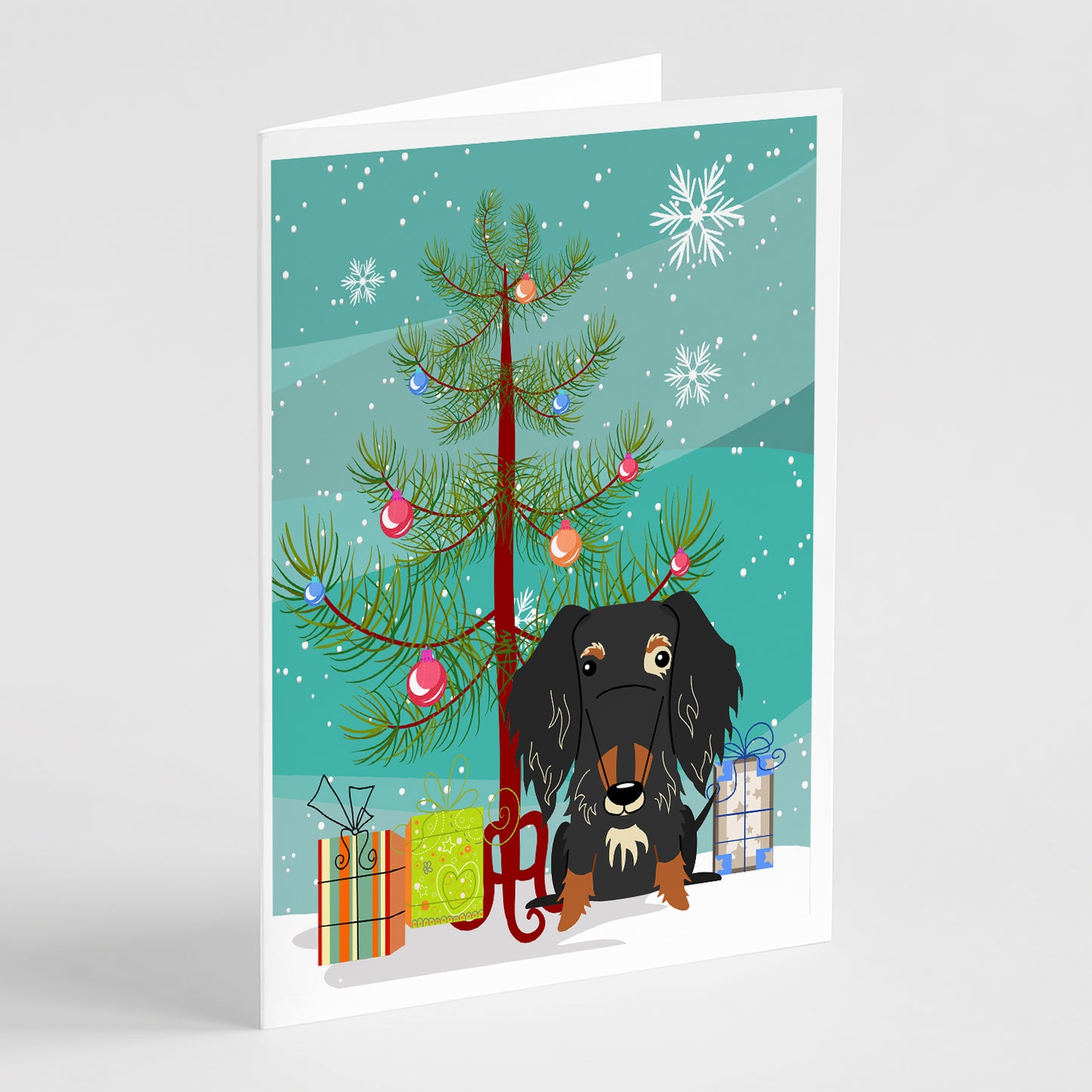 Buy this Merry Christmas Tree Wire Haired Dachshund Dapple Greeting Cards Pack of 8