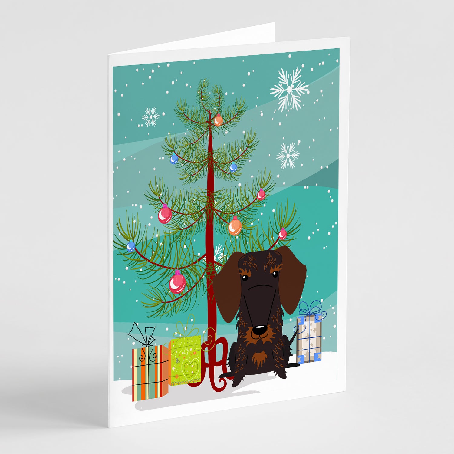 Buy this Merry Christmas Tree Wire Haired Dachshund Chocolate Greeting Cards Pack of 8