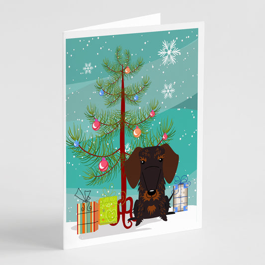 Buy this Merry Christmas Tree Wire Haired Dachshund Chocolate Greeting Cards Pack of 8