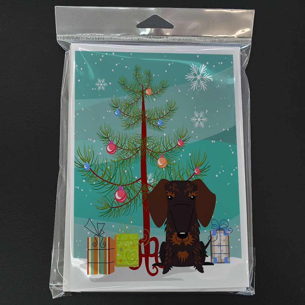 Merry Christmas Tree Wire Haired Dachshund Chocolate Greeting Cards Pack of 8
