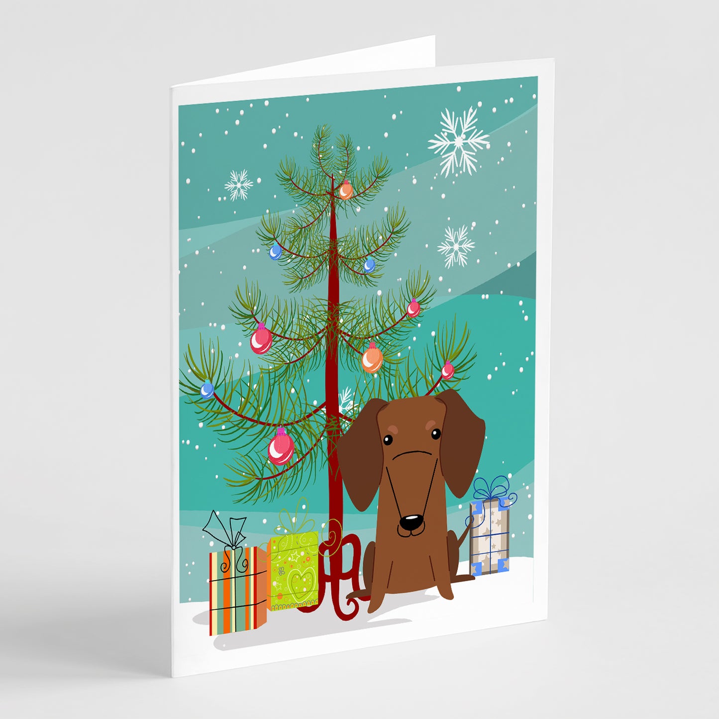 Buy this Merry Christmas Tree Dachshund Red Brown Greeting Cards Pack of 8