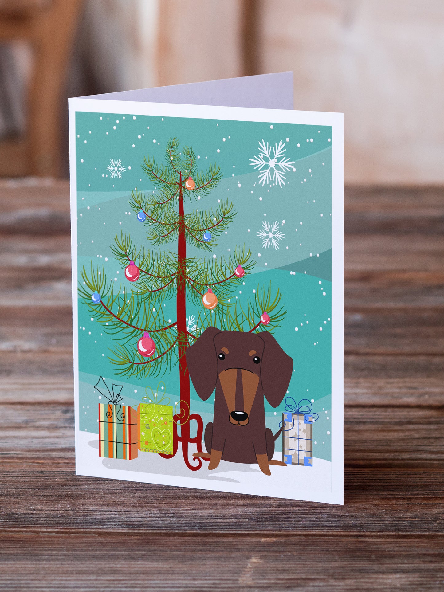 Merry Christmas Tree Dachshund Chocolate Greeting Cards Pack of 8