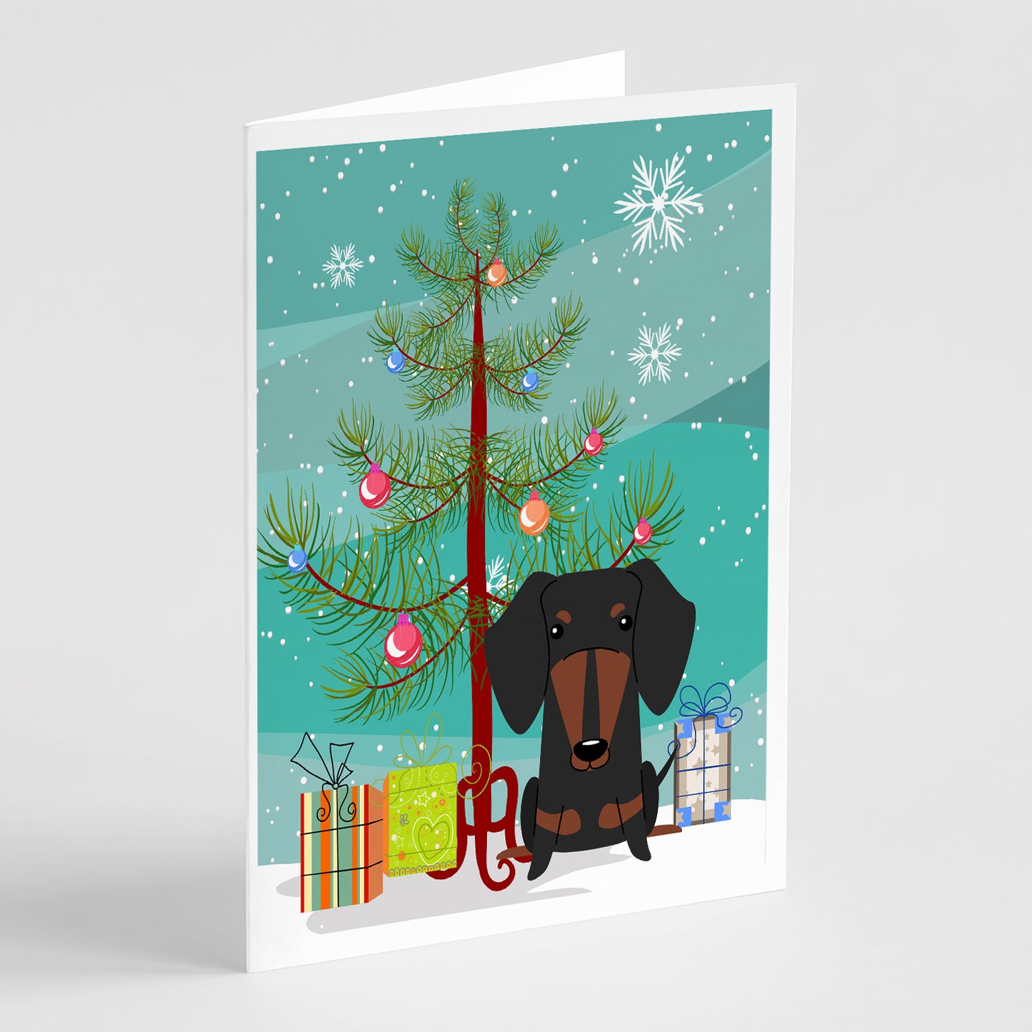 Buy this Merry Christmas Tree Dachshund Black Tan Greeting Cards Pack of 8