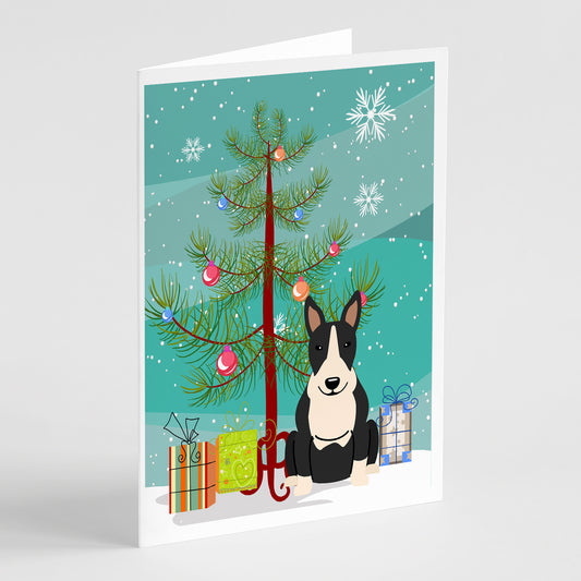 Buy this Merry Christmas Tree Bull Terrier Black White Greeting Cards Pack of 8