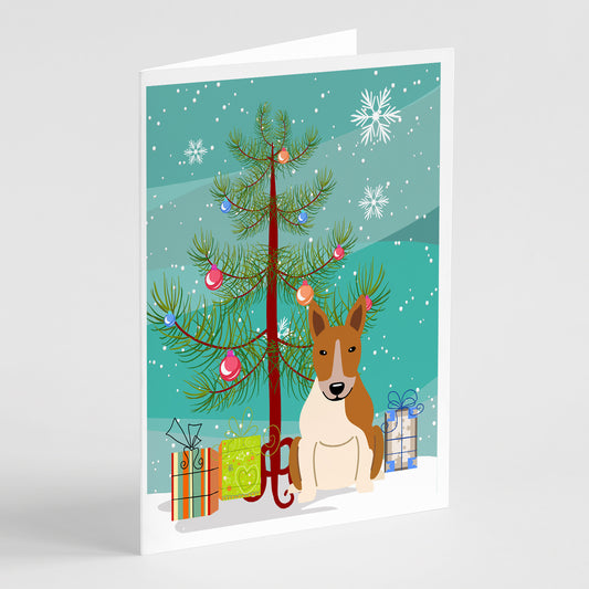Buy this Merry Christmas Tree Bull Terrier Red White Greeting Cards Pack of 8