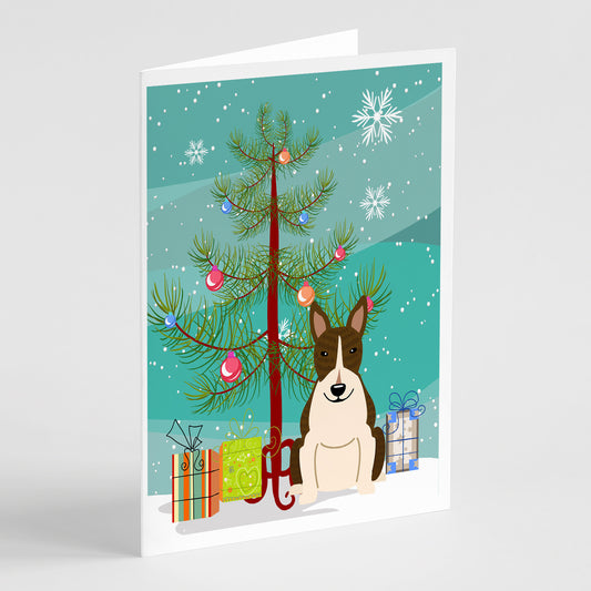 Buy this Merry Christmas Tree Bull Terrier Dark Brindle Greeting Cards Pack of 8
