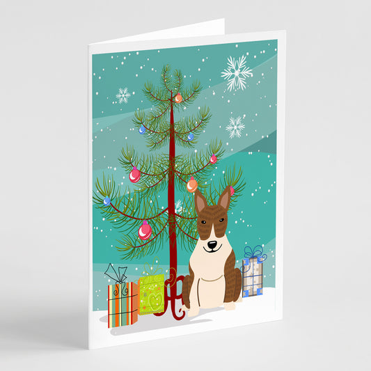 Buy this Merry Christmas Tree Bull Terrier Brindle Greeting Cards Pack of 8