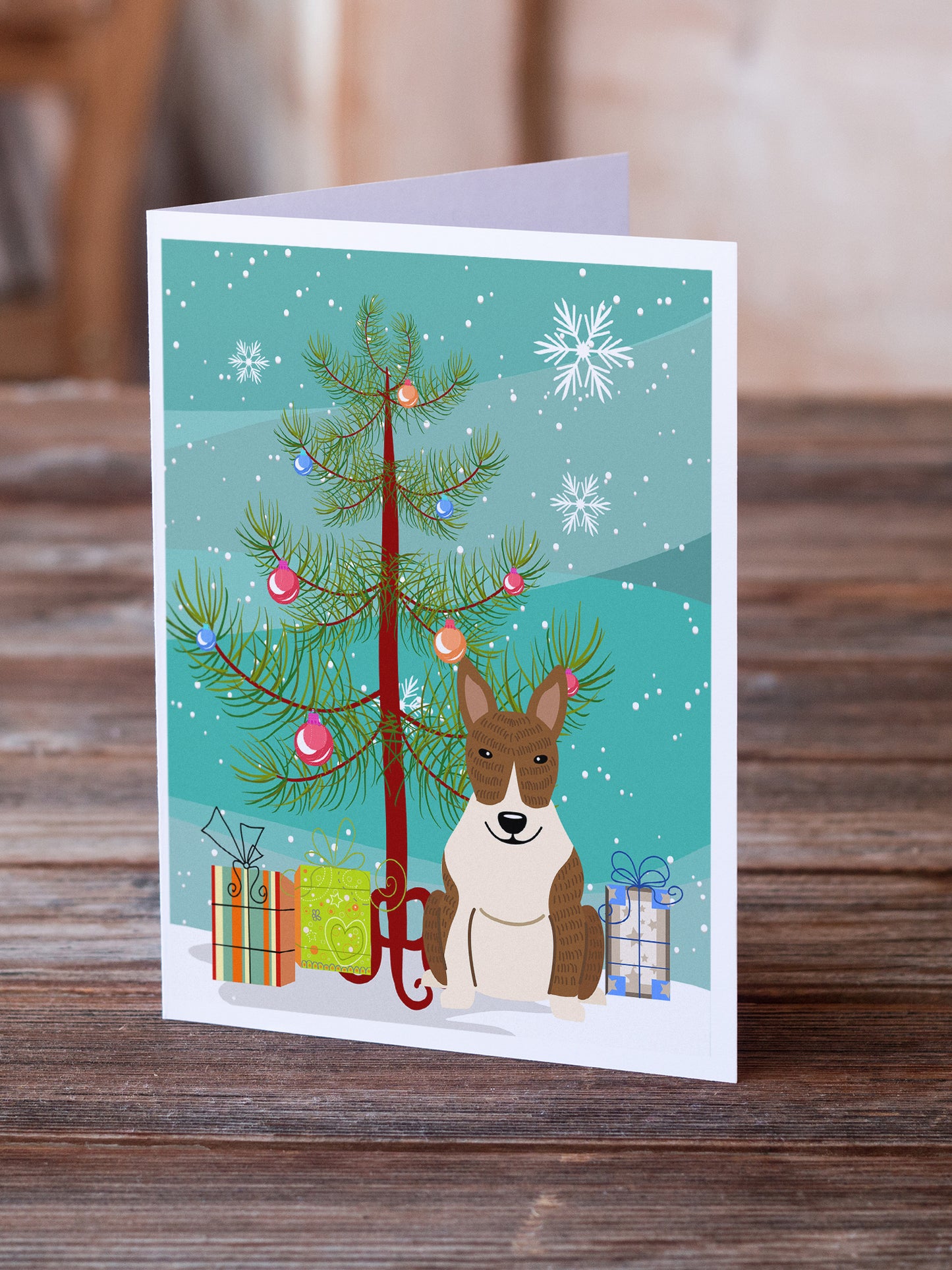 Merry Christmas Tree Bull Terrier Brindle Greeting Cards Pack of 8