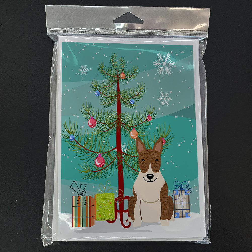 Merry Christmas Tree Bull Terrier Brindle Greeting Cards Pack of 8