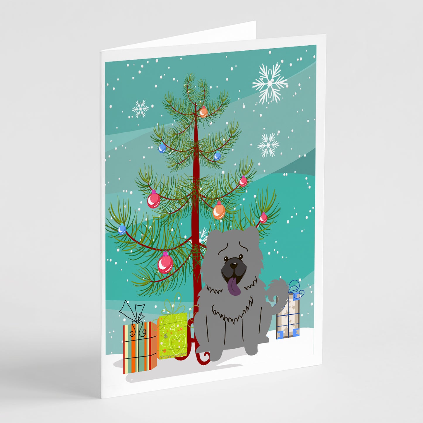 Buy this Merry Christmas Tree Chow Chow Blue Greeting Cards Pack of 8