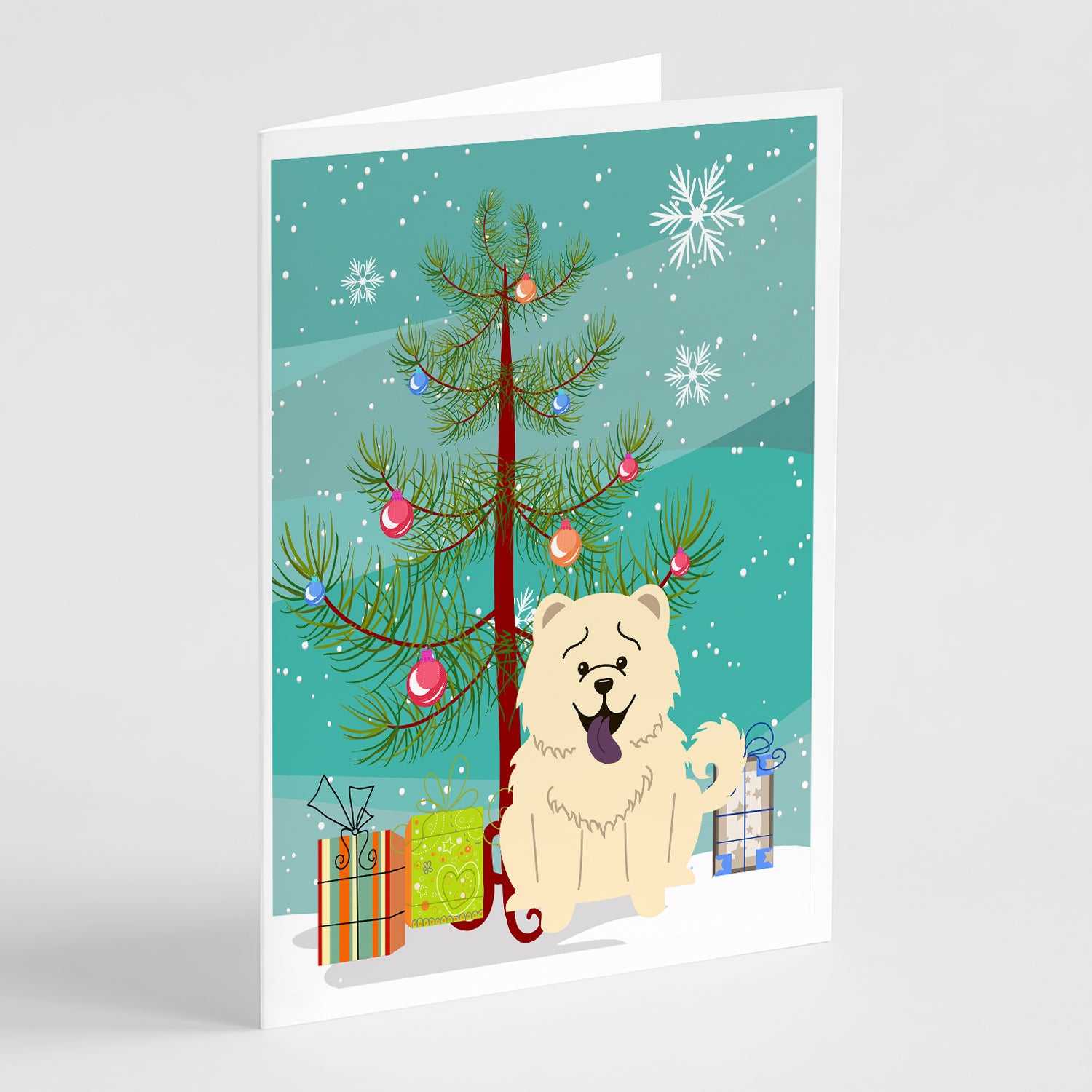 Buy this Merry Christmas Tree Chow Chow White Greeting Cards Pack of 8
