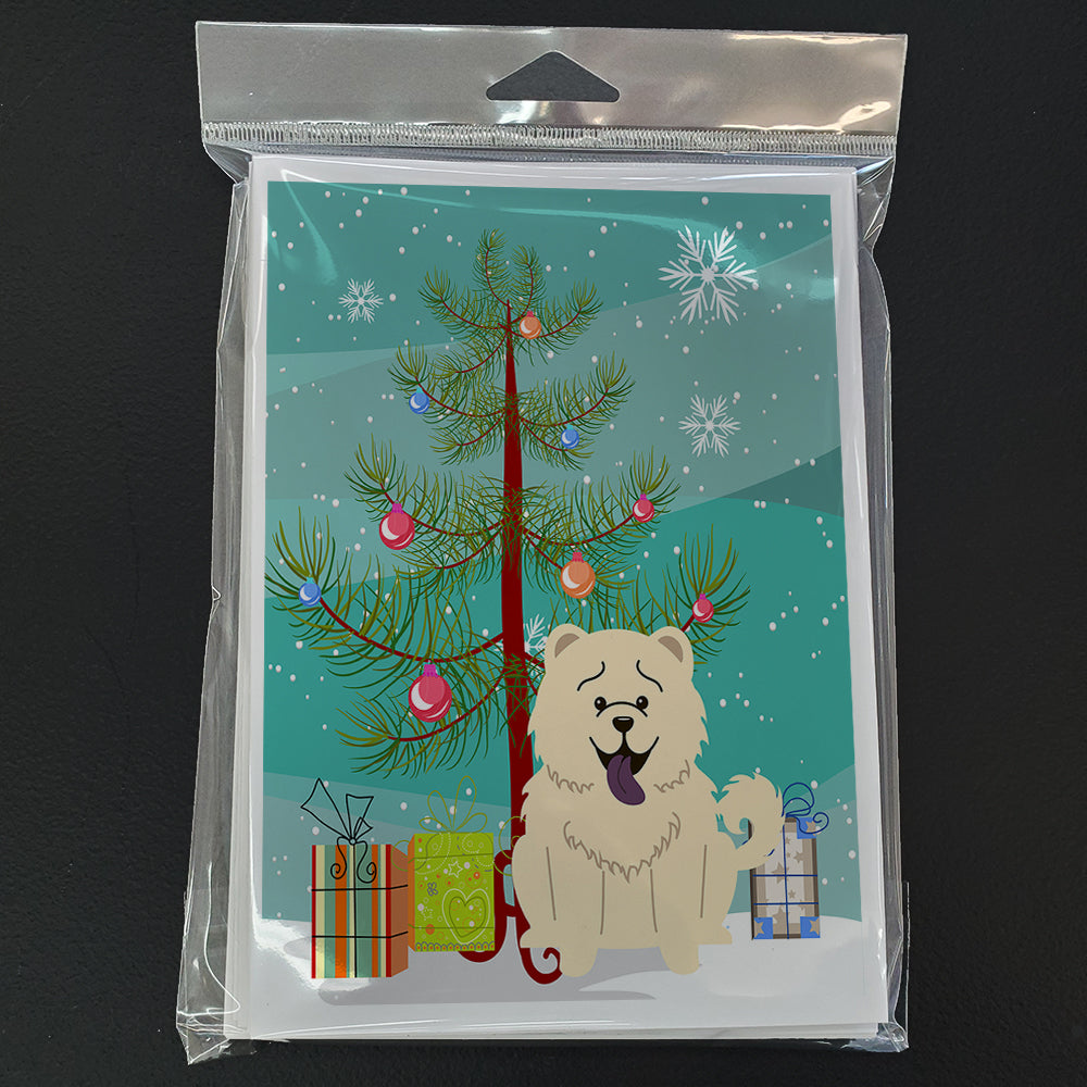 Merry Christmas Tree Chow Chow White Greeting Cards Pack of 8