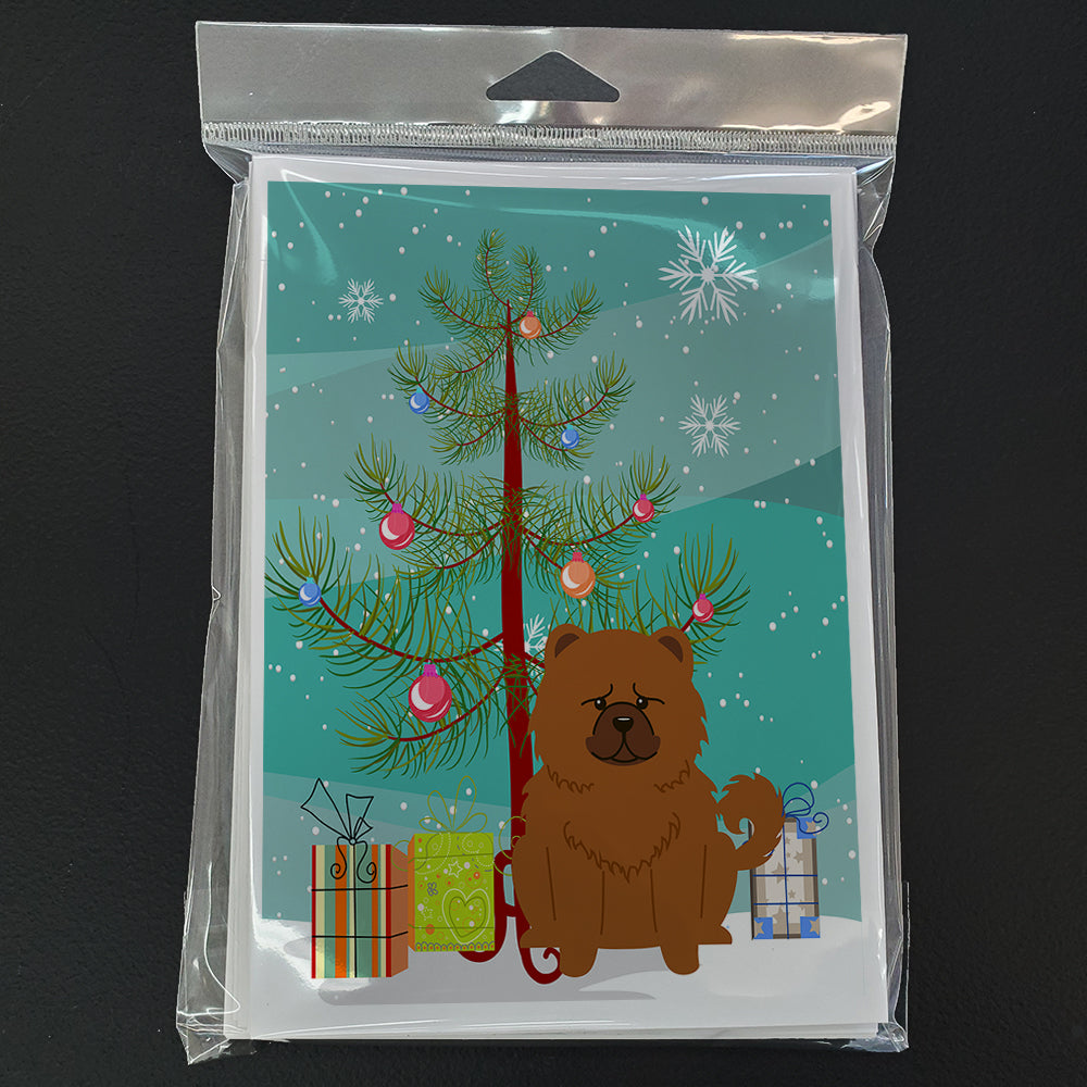 Merry Christmas Tree Chow Chow Red Greeting Cards Pack of 8