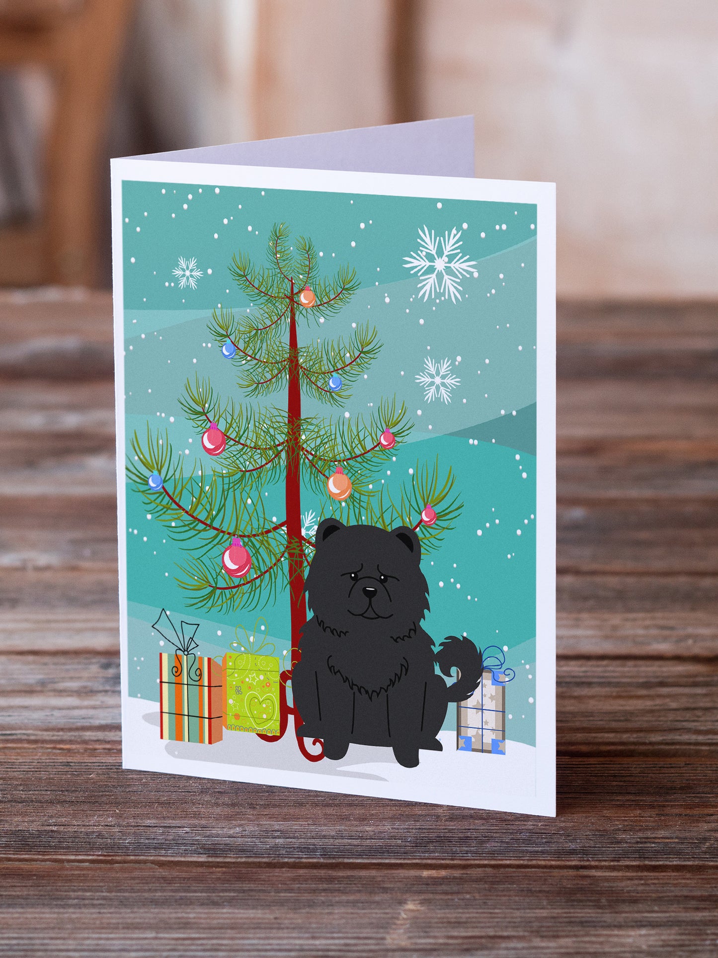 Merry Christmas Tree Chow Chow Black Greeting Cards Pack of 8