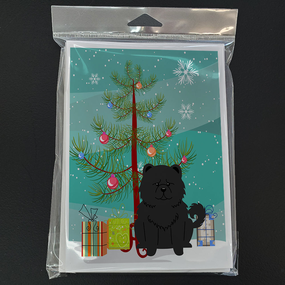 Merry Christmas Tree Chow Chow Black Greeting Cards Pack of 8