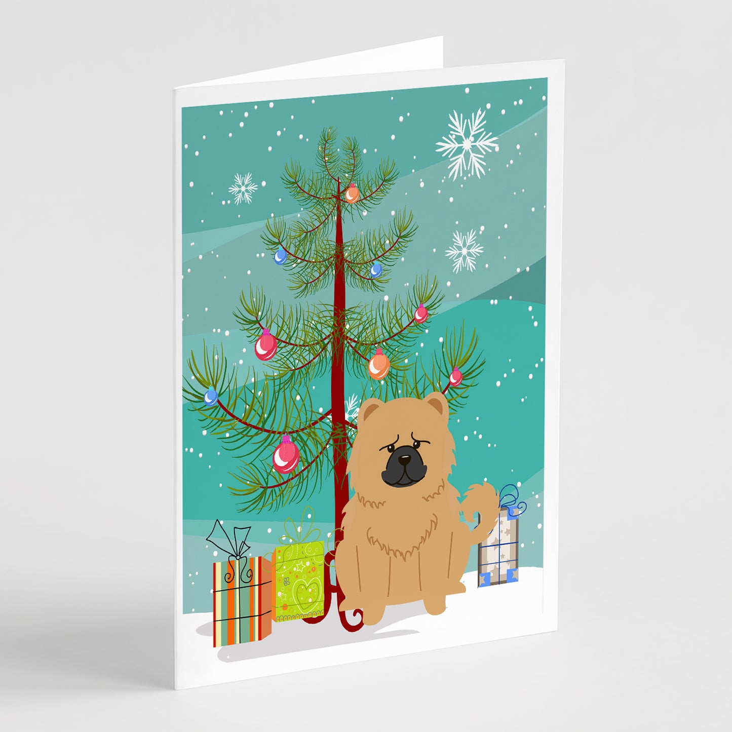 Buy this Merry Christmas Tree Chow Chow Cream Greeting Cards Pack of 8