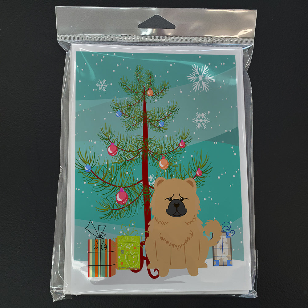 Merry Christmas Tree Chow Chow Cream Greeting Cards Pack of 8