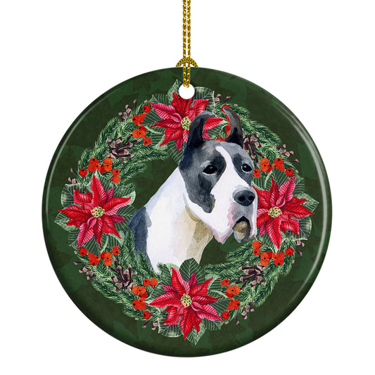 Buy this Harlequin Great Dane Poinsetta Wreath Ceramic Ornament