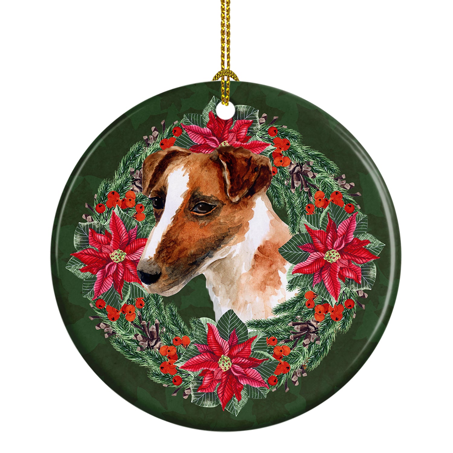 Buy this Smooth Fox Terrier Poinsetta Wreath Ceramic Ornament