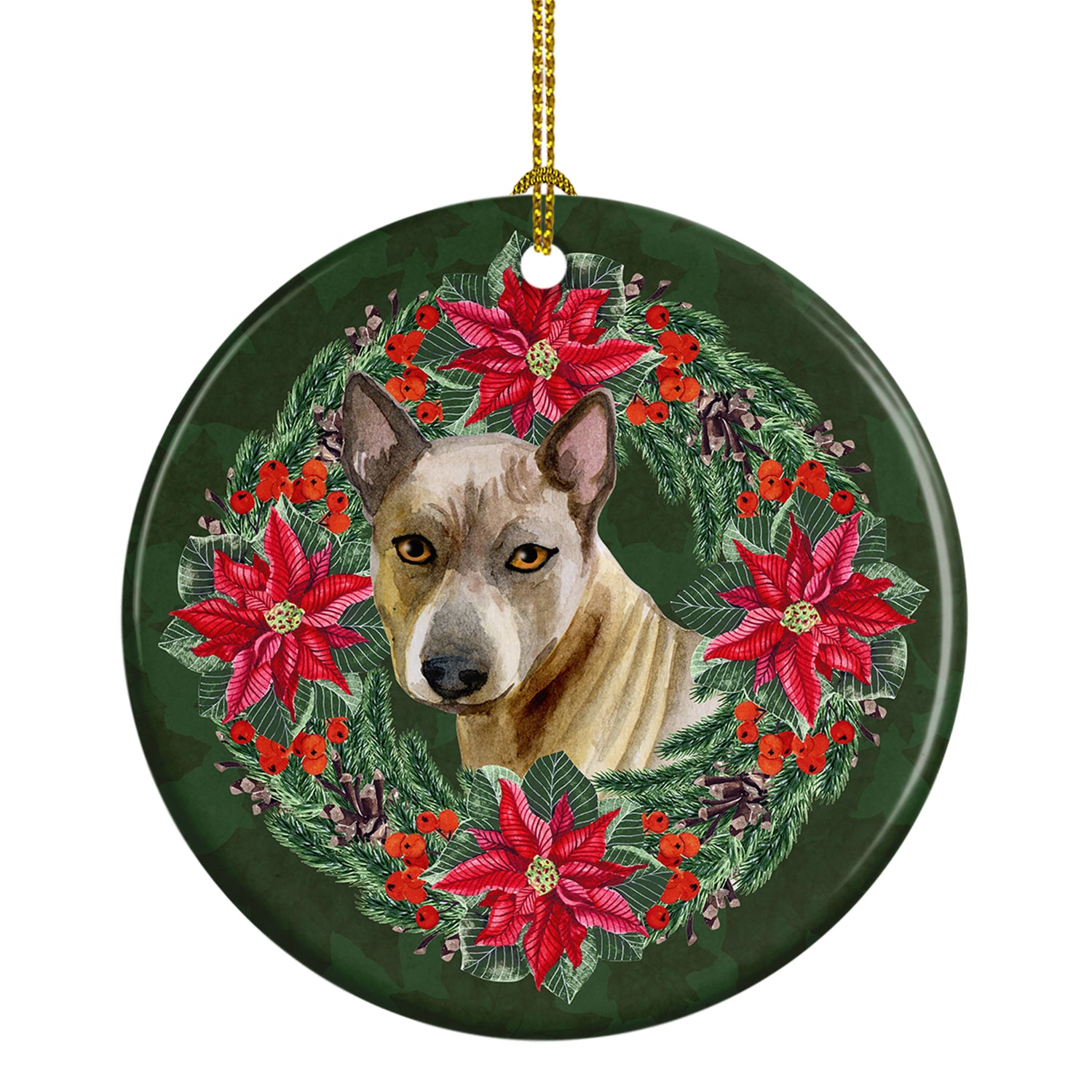 Buy this Thai Ridgeback Poinsetta Wreath Ceramic Ornament