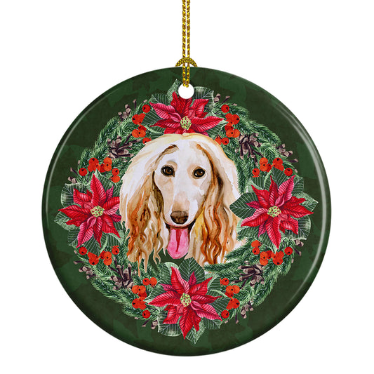 Buy this Afghan Hound Poinsetta Wreath Ceramic Ornament