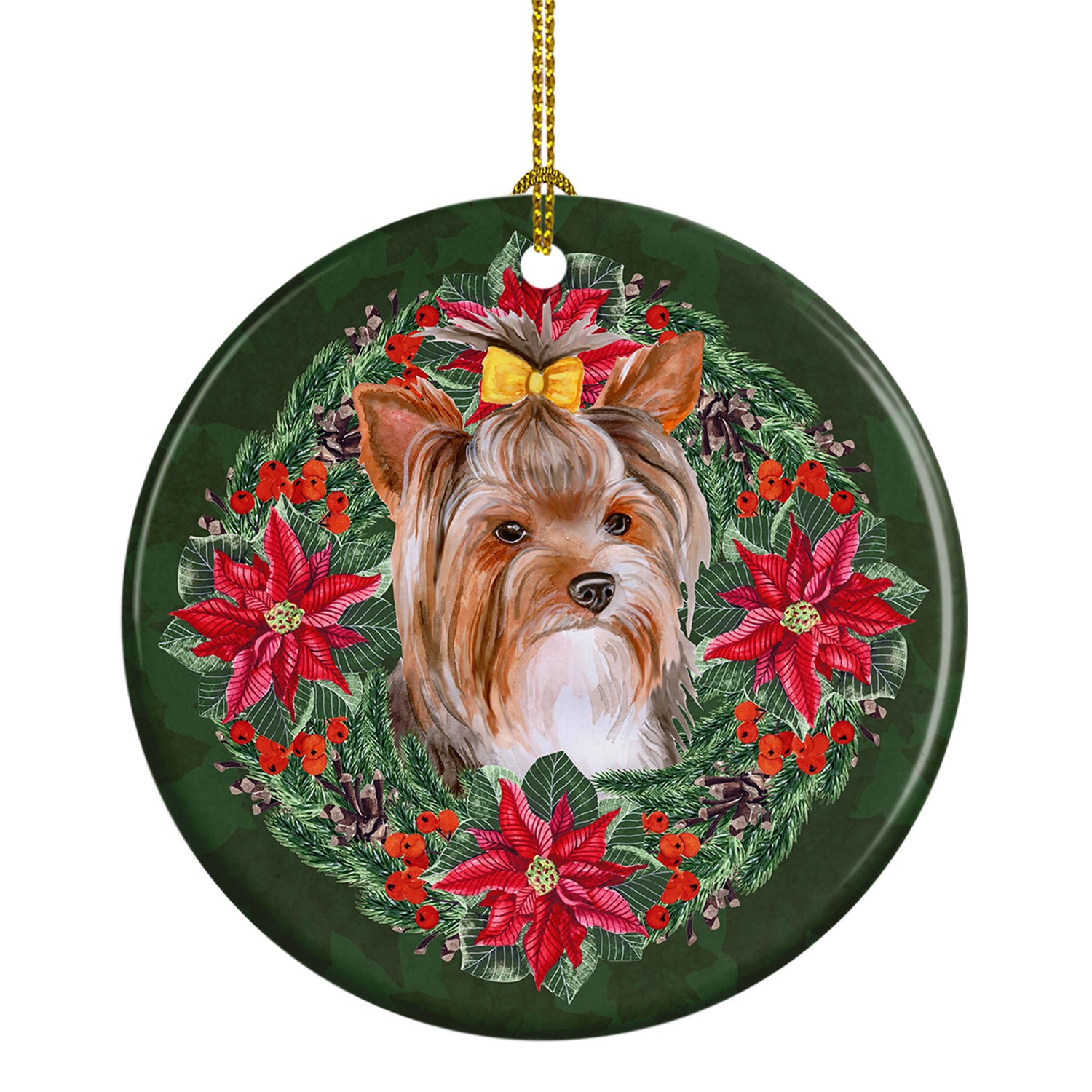 Buy this Yorkshire Terrier #2 Poinsetta Wreath Ceramic Ornament