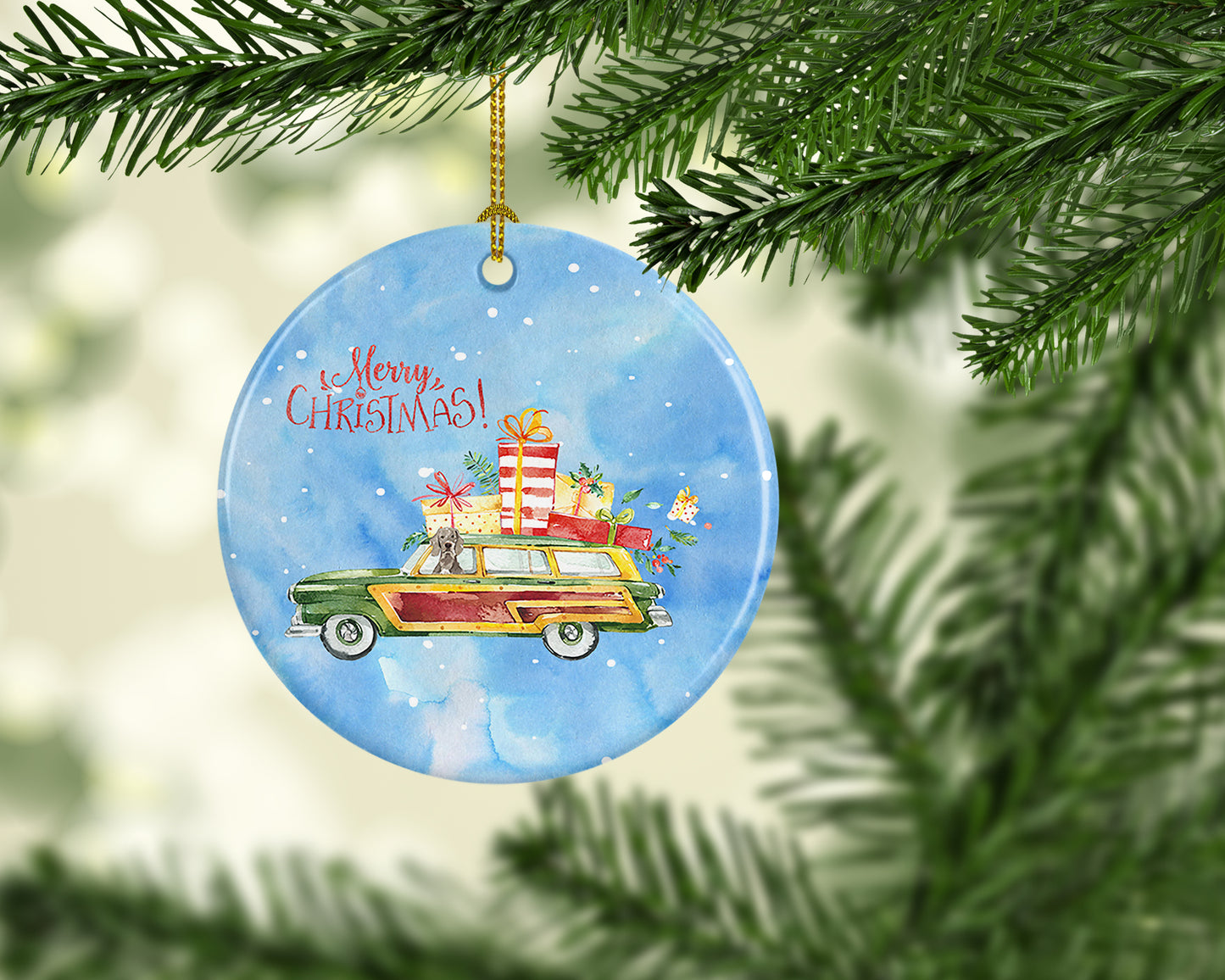 Merry Christmas Weimaraner Ceramic Ornament