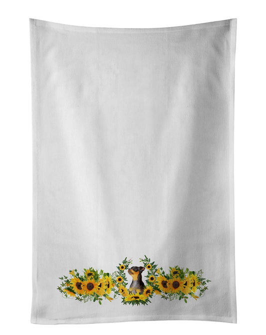 Buy this Miniature Pinscher #2 in Sunflowers Kitchen Towel Set of 2