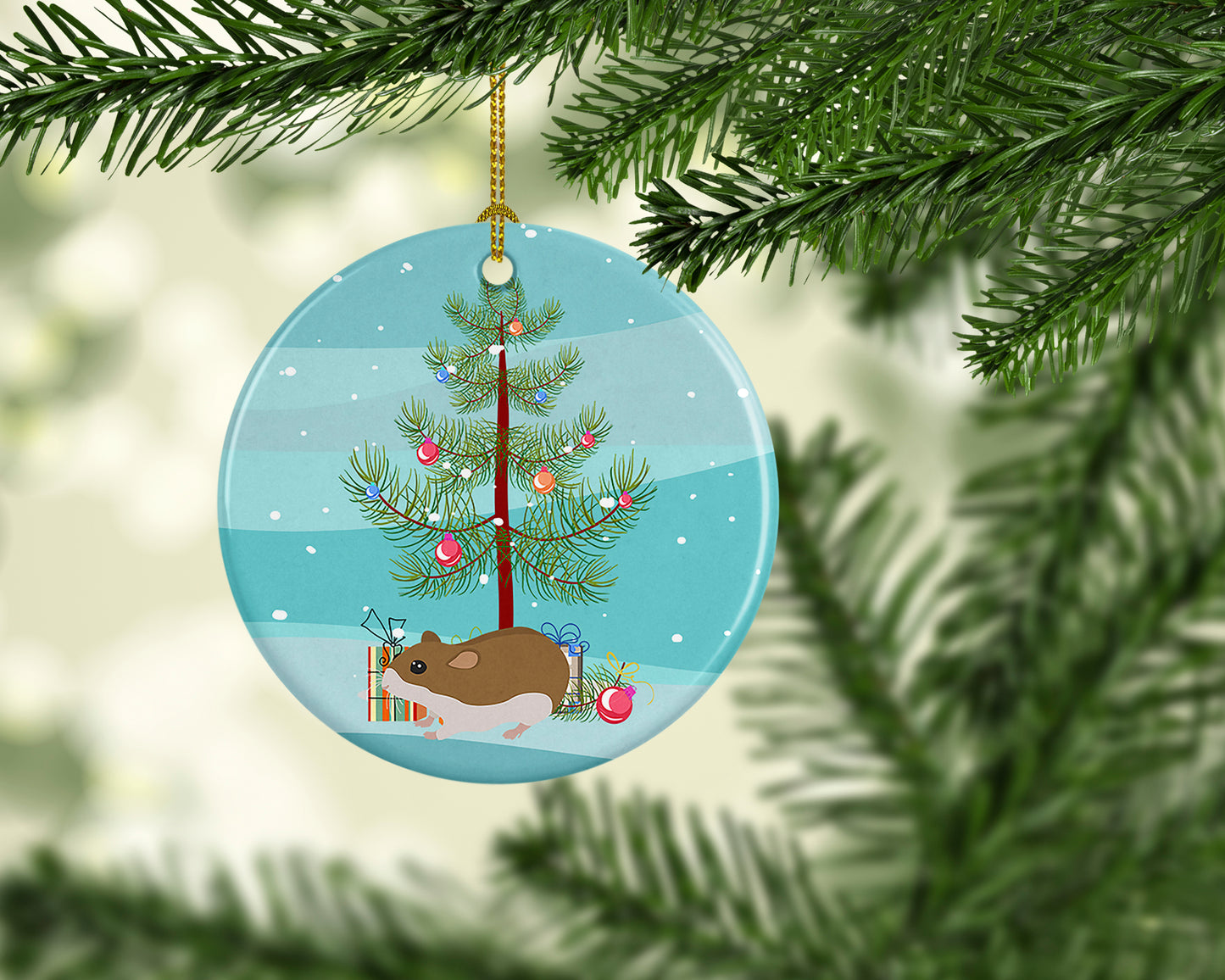 Chinese Hamster Merry Christmas Ceramic Ornament