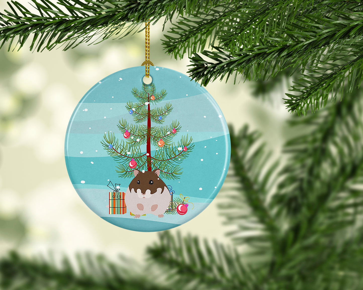 Dzungarian Hamster Merry Christmas Ceramic Ornament