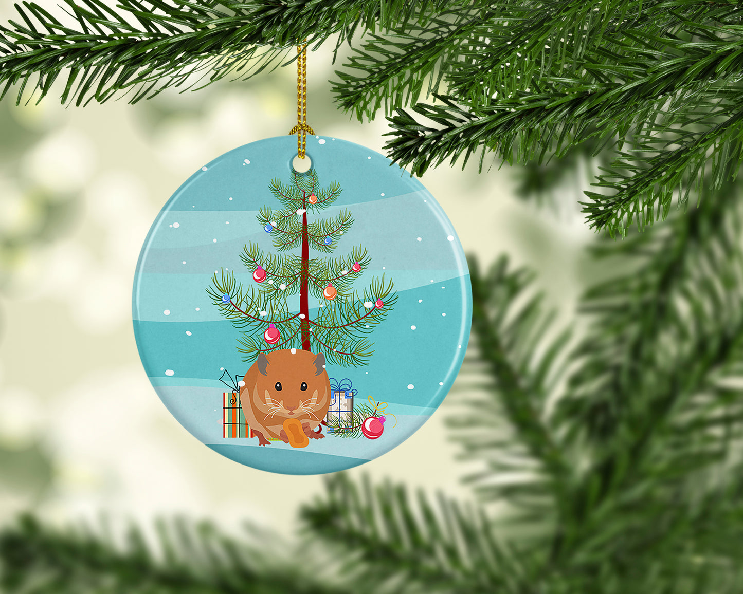 Teddy Bear Hamster Merry Christmas Ceramic Ornament