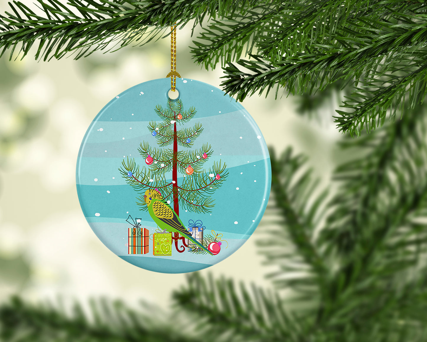 Budgerigar Merry Christmas Ceramic Ornament