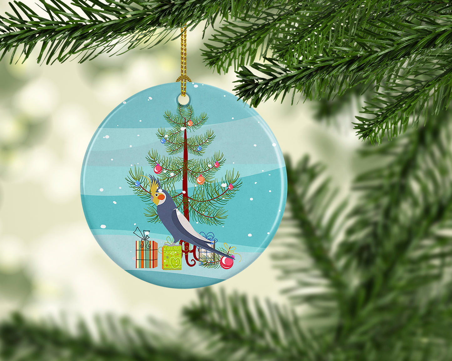 Cockatiel Merry Christmas Ceramic Ornament