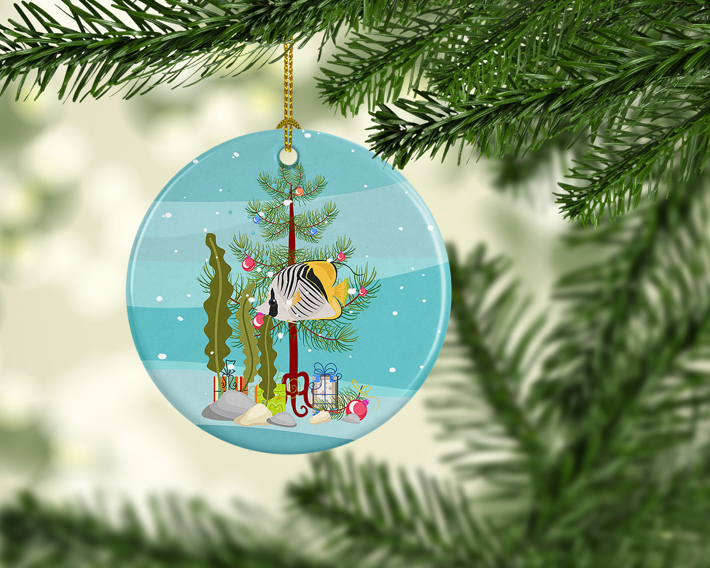 Butterfly Fish Merry Christmas Ceramic Ornament