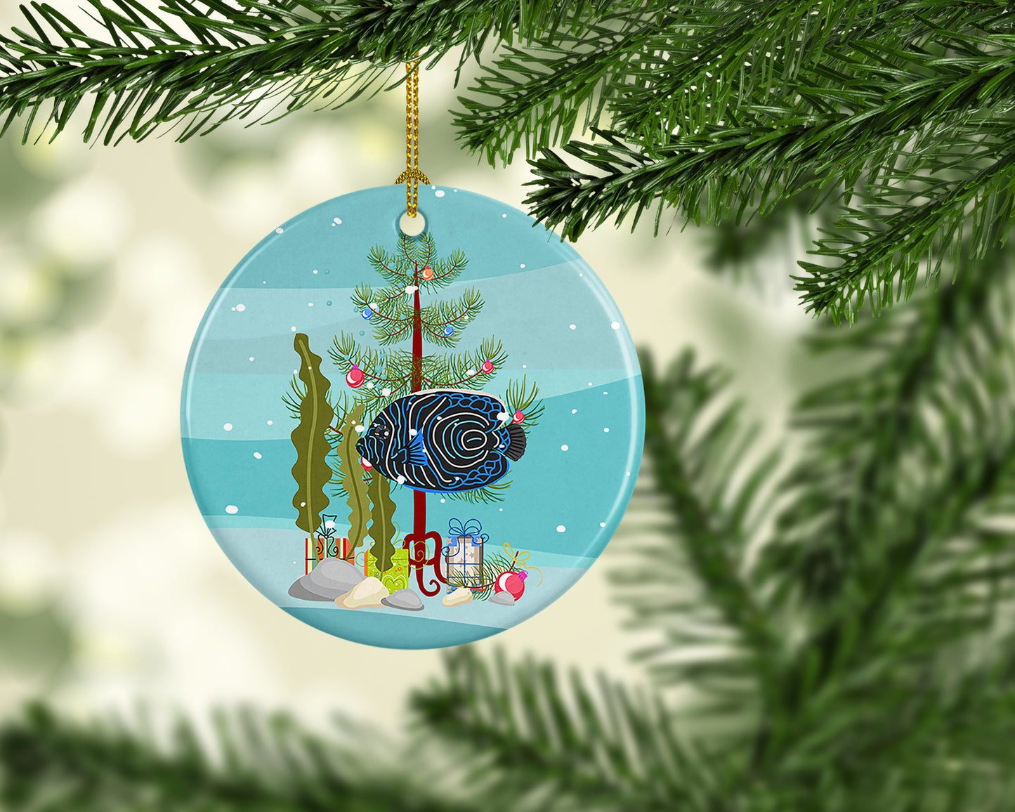Emperor Angelfish Merry Christmas Ceramic Ornament