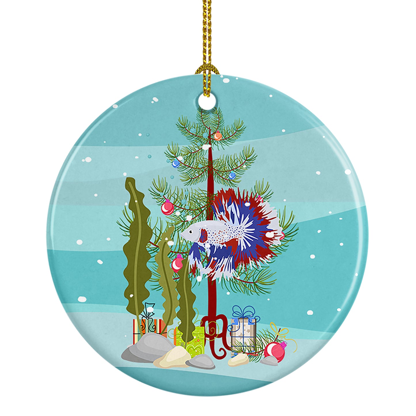 Buy this Comb Tail Betta Merry Christmas Ceramic Ornament