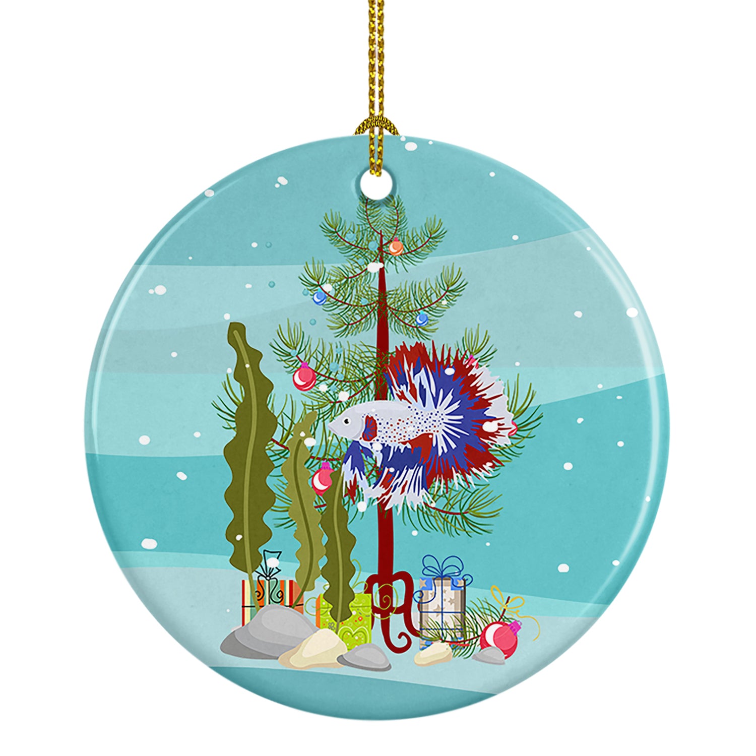 Buy this Comb Tail Betta Merry Christmas Ceramic Ornament