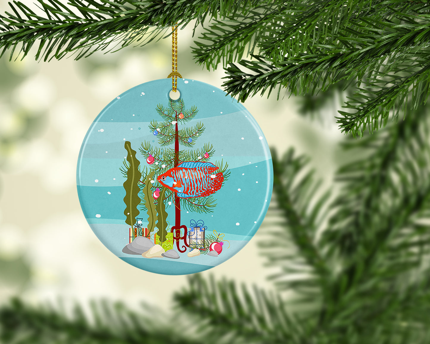 Dwarf Gourami Merry Christmas Ceramic Ornament