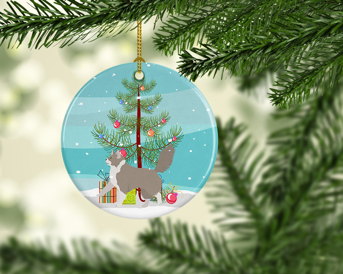 Asian Semi Longhaired Cat Christmas Ceramic Ornament