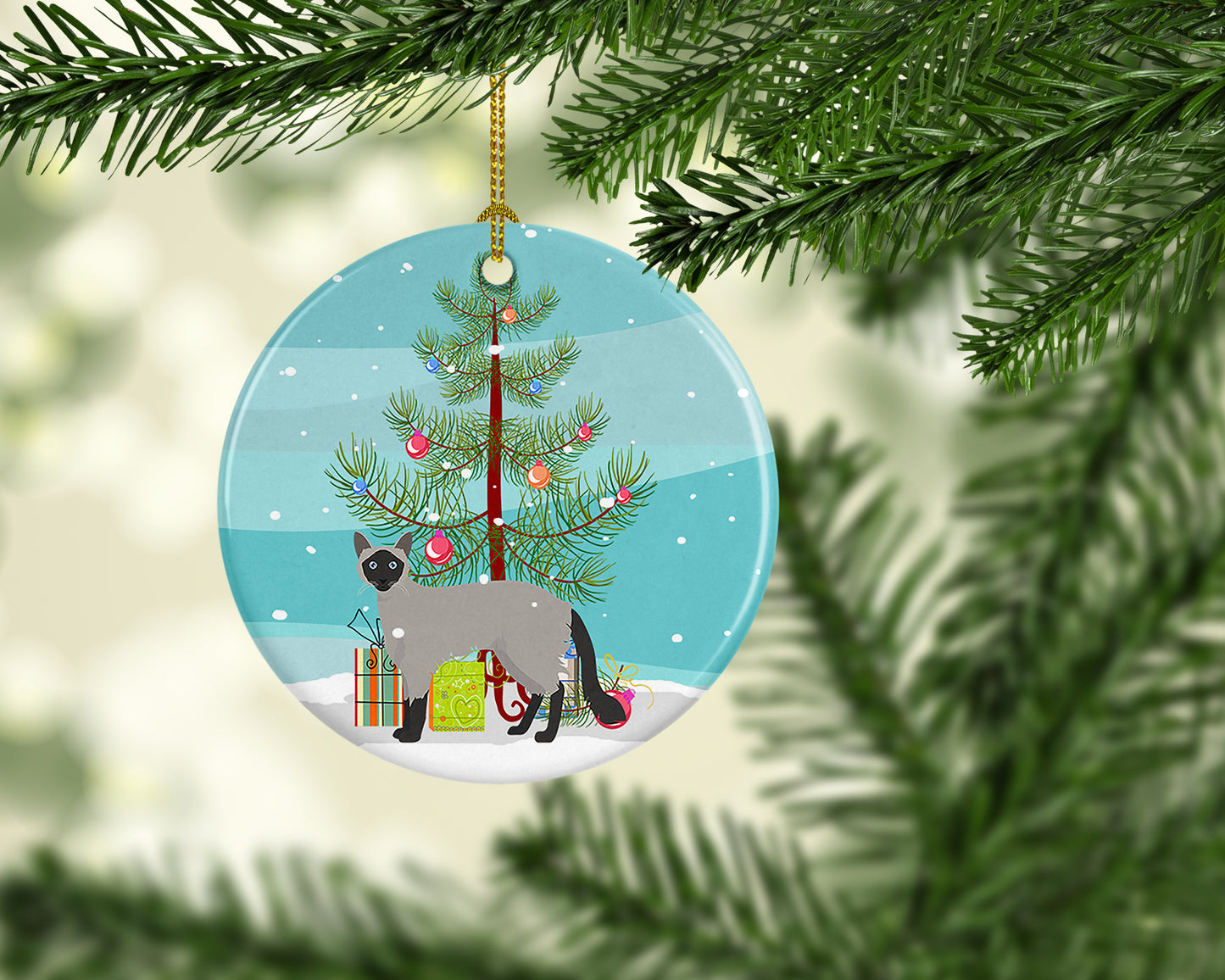 Balinese Cat Christmas Ceramic Ornament