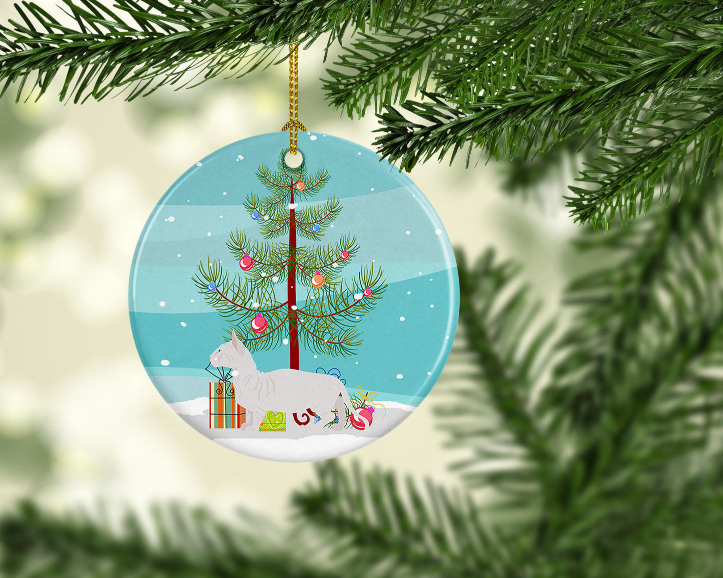 Bambino Cat Christmas Ceramic Ornament