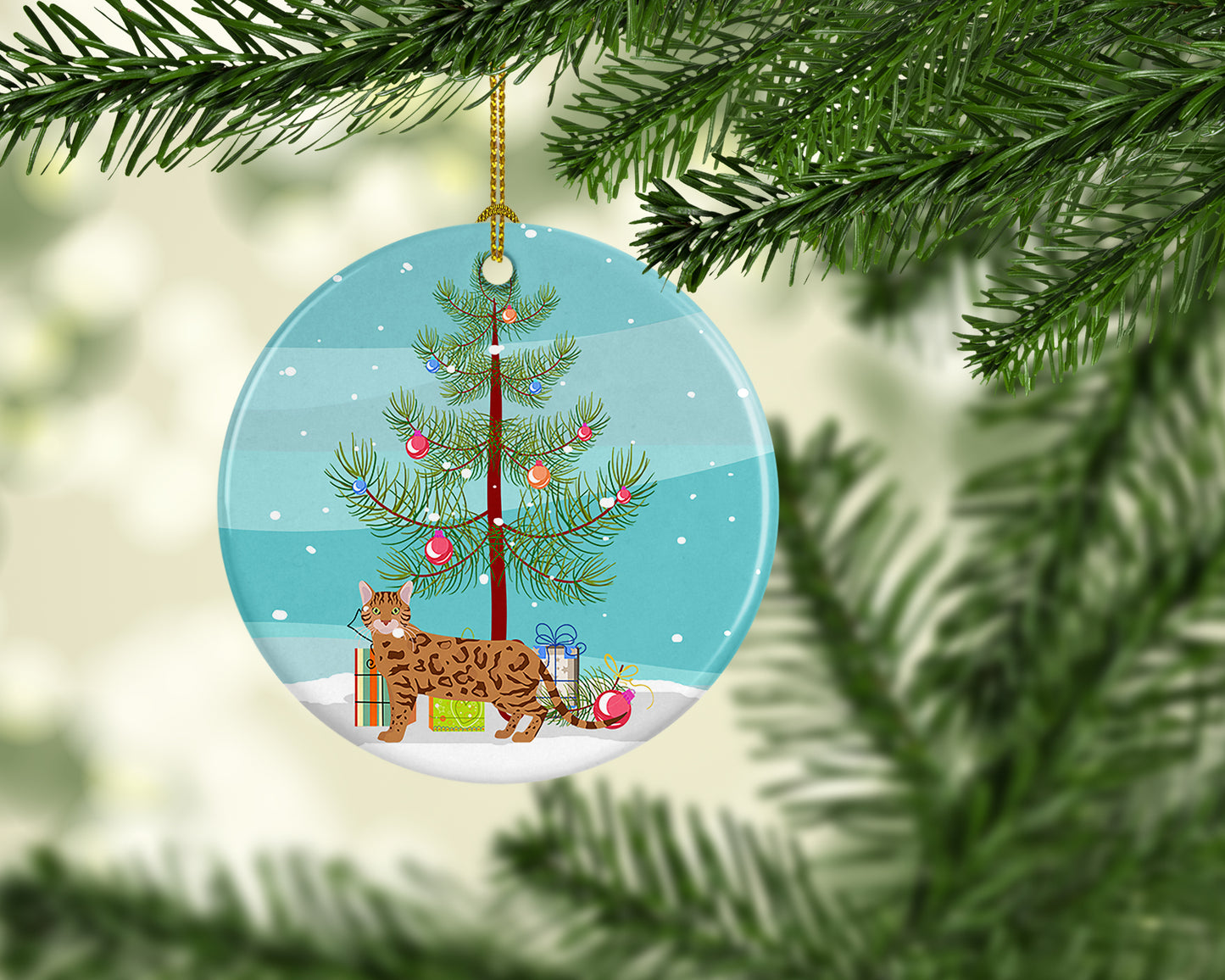 Bengal Cat Christmas Ceramic Ornament