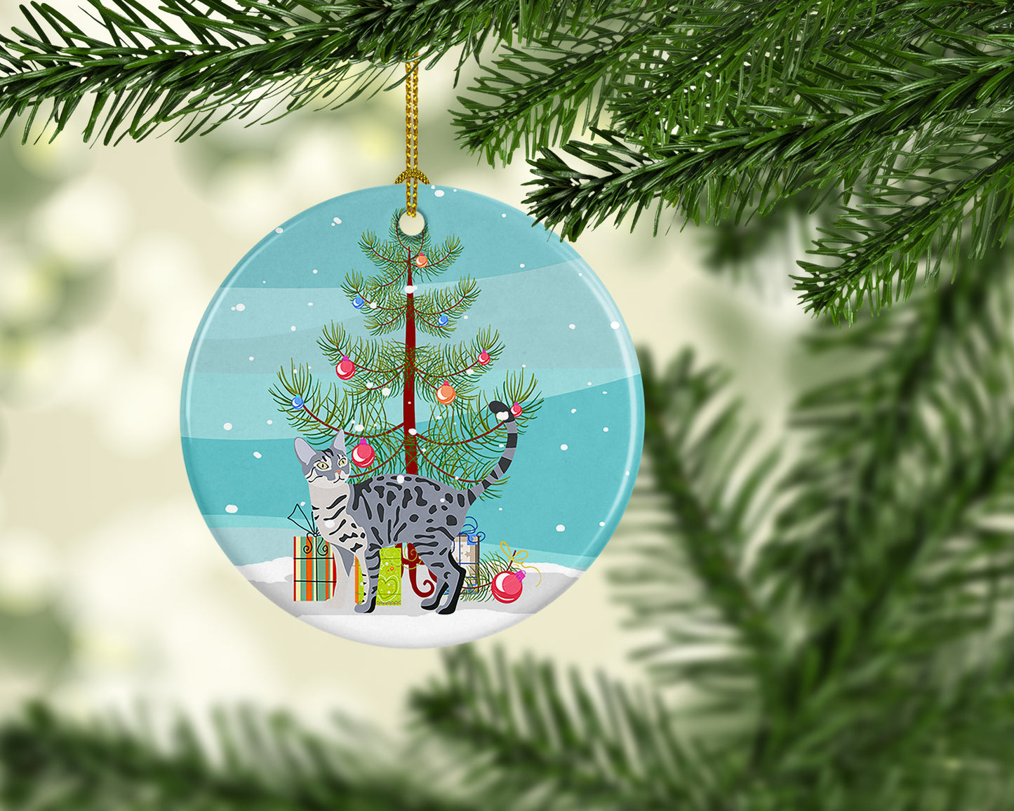 California Spangled Cat Christmas Ceramic Ornament
