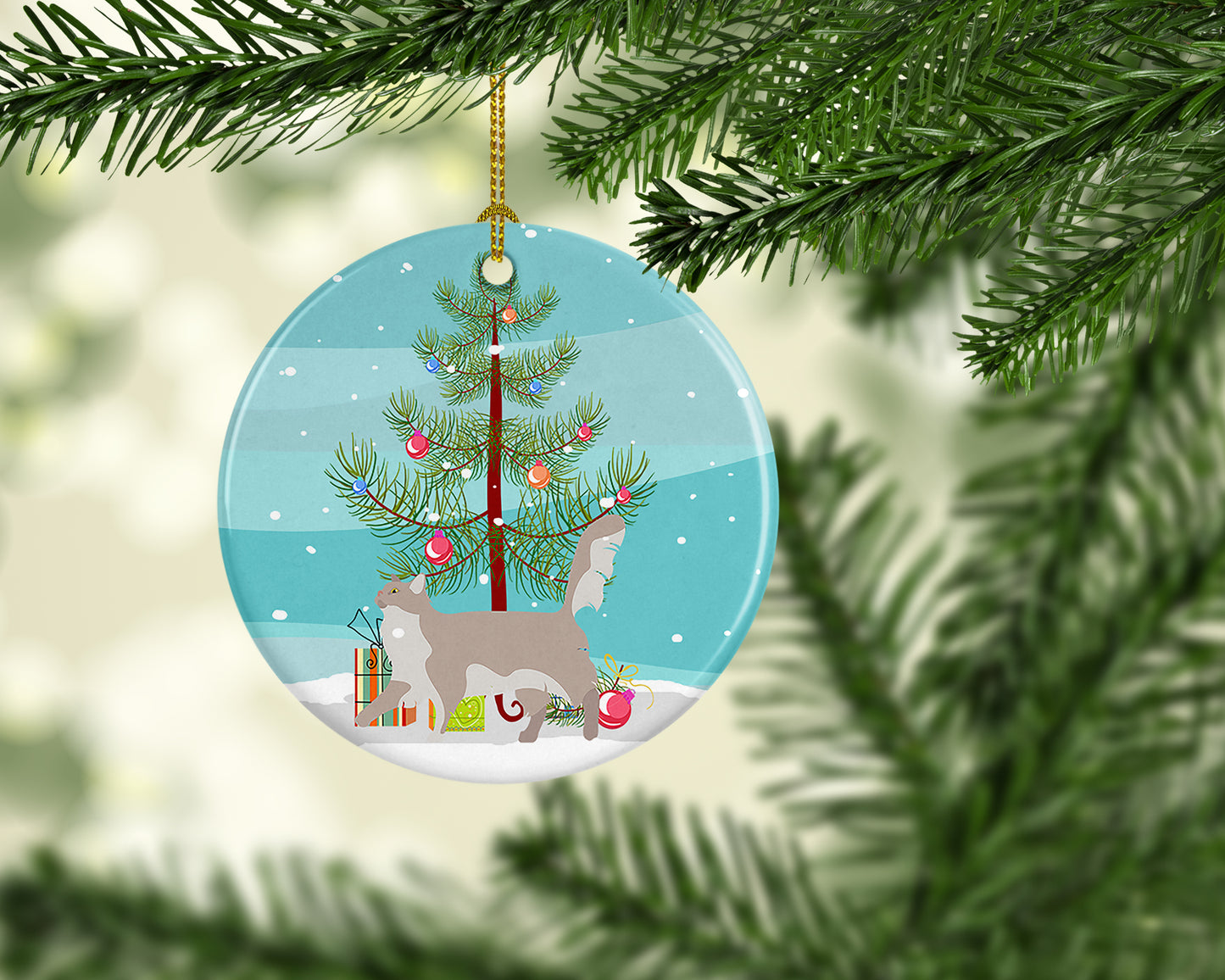 Chantilly Tiffany Cat Christmas Ceramic Ornament