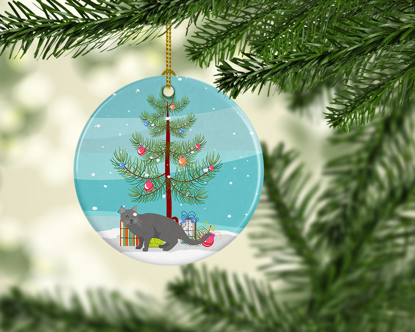 Chartreux Cat Christmas Ceramic Ornament