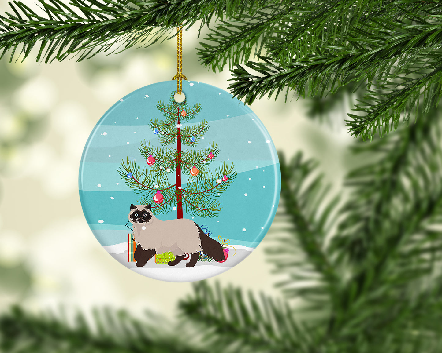 Colorpoint Persian Hymalayan Cat Christmas Ceramic Ornament