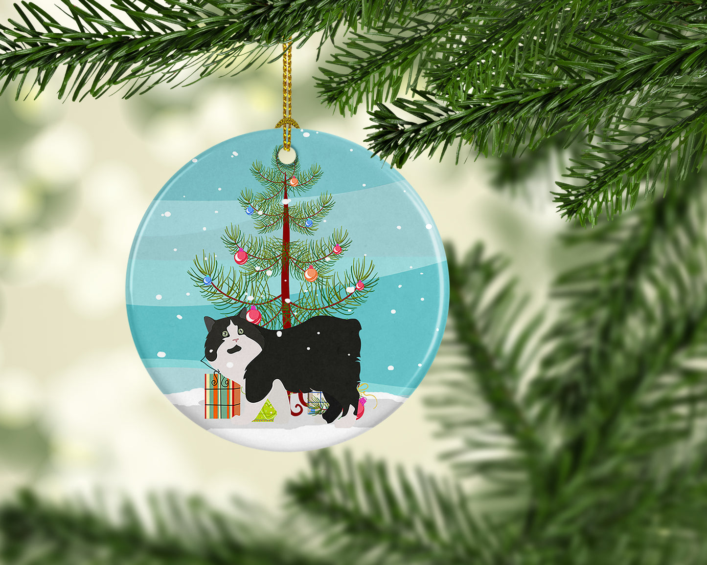 Cymric Cat Christmas Ceramic Ornament
