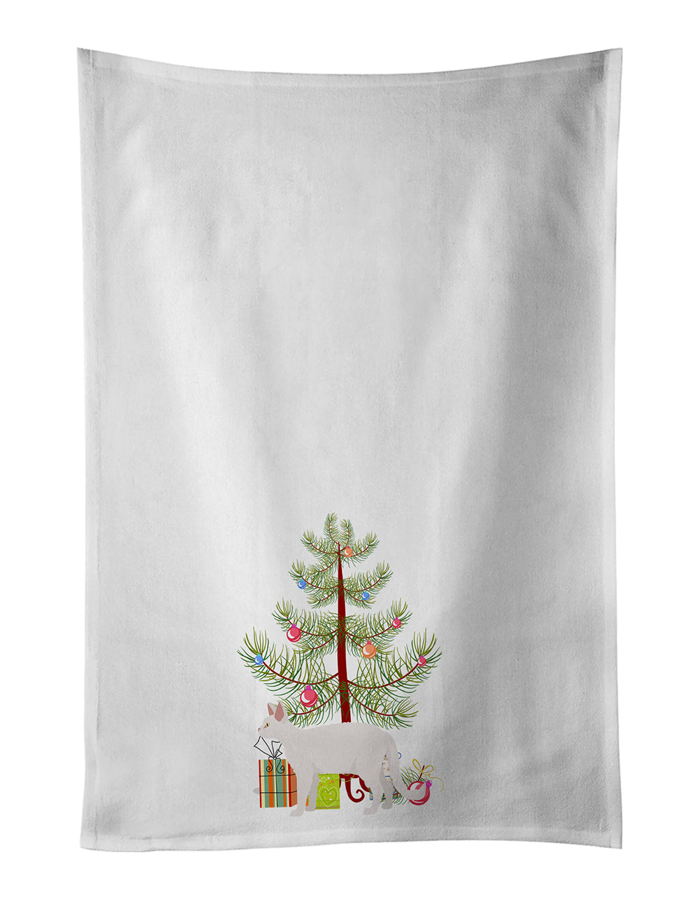 Buy this White Devon Rex Cat Christmas Kitchen Towel Set of 2