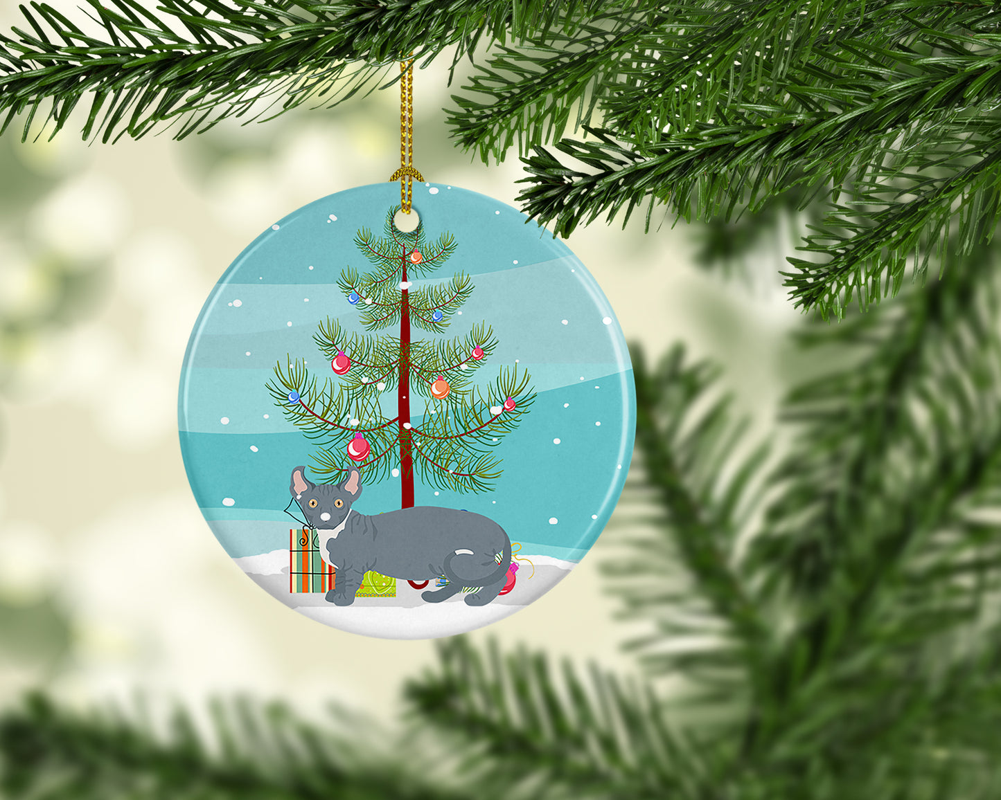 Dwelf Cat Christmas Ceramic Ornament