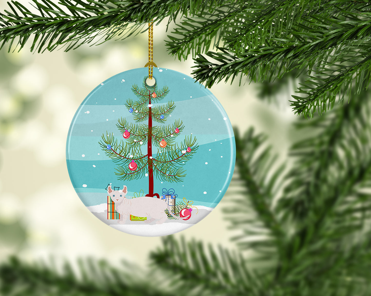 Dwelf Cat Christmas Ceramic Ornament